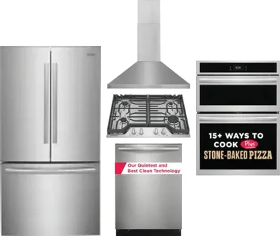 5 Piece Package Includes Refrigerator, Cooktop, Wall Oven, Hood And Dishwasher