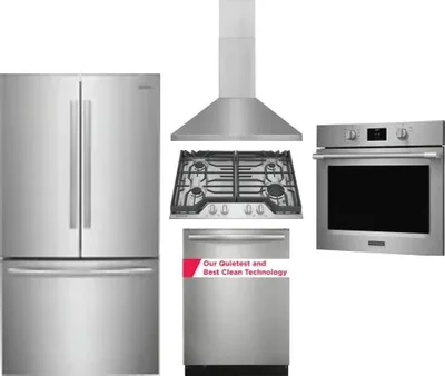 5 Piece Package Includes Refrigerator, Cooktop, Wall Oven, Hood And Dishwasher