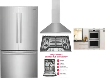 5 Piece Package Includes Refrigerator, Cooktop, Wall Oven, Hood And Dishwasher