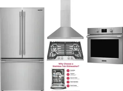 5 Piece Package Includes Refrigerator, Cooktop, Wall Oven, Hood And Dishwasher