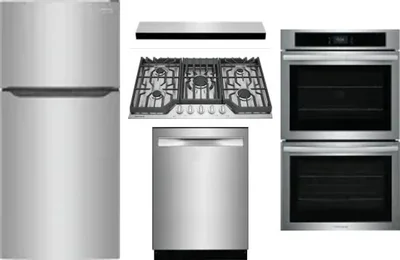 5 Piece Package Includes Refrigerator, Cooktop, Wall Oven, Hood And Dishwasher