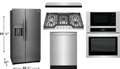 5 Piece Package Includes Refrigerator, Cooktop, Wall Oven, Hood And Dishwasher