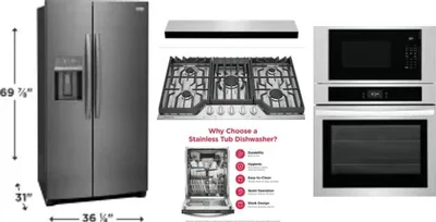 5 Piece Package Includes Refrigerator, Cooktop, Wall Oven, Hood And Dishwasher