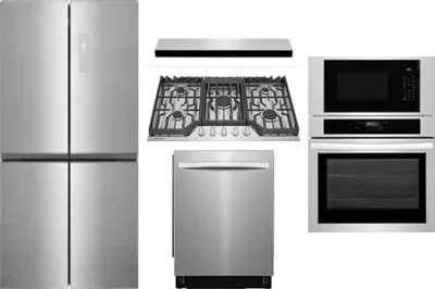 5 Piece Package Includes Refrigerator, Cooktop, Wall Oven, Hood And Dishwasher