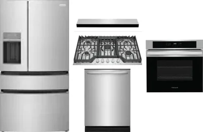 5 Piece Package Includes Refrigerator, Cooktop, Wall Oven, Hood And Dishwasher