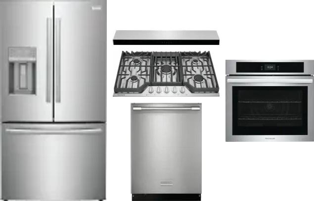 5 Piece Package Includes Refrigerator, Cooktop, Wall Oven, Hood And Dishwasher