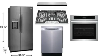 5 Piece Package Includes Refrigerator, Cooktop, Wall Oven, Hood And Dishwasher