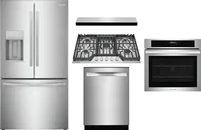 5 Piece Package Includes Refrigerator, Cooktop, Wall Oven, Hood And Dishwasher