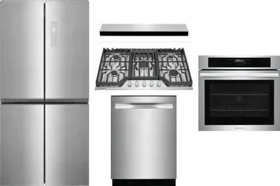 5 Piece Package Includes Refrigerator, Cooktop, Wall Oven, Hood And Dishwasher