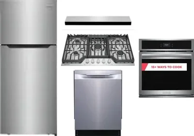 5 Piece Package Includes Refrigerator, Cooktop, Wall Oven, Hood And Dishwasher