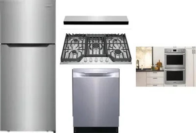 5 Piece Package Includes Refrigerator, Cooktop, Wall Oven, Hood And Dishwasher