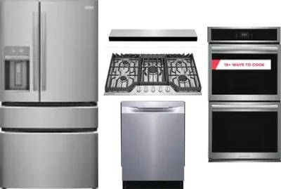 5 Piece Package Includes Refrigerator, Cooktop, Wall Oven, Hood And Dishwasher