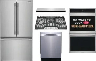 5 Piece Package Includes Refrigerator, Cooktop, Wall Oven, Hood And Dishwasher