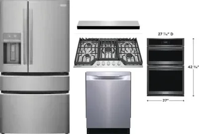 5 Piece Package Includes Refrigerator, Cooktop, Wall Oven, Hood And Dishwasher