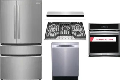5 Piece Package Includes Refrigerator, Cooktop, Wall Oven, Hood And Dishwasher