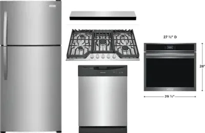 5 Piece Package Includes Refrigerator, Cooktop, Wall Oven, Hood And Dishwasher