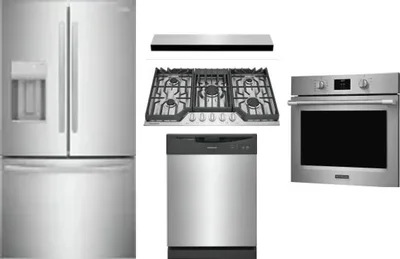 5 Piece Package Includes Refrigerator, Cooktop, Wall Oven, Hood And Dishwasher