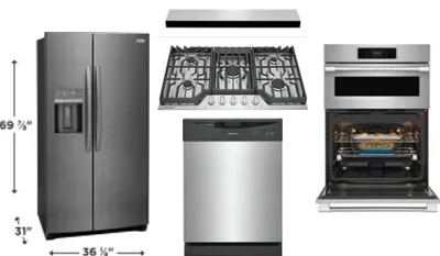 5 Piece Package Includes Refrigerator, Cooktop, Wall Oven, Hood And Dishwasher