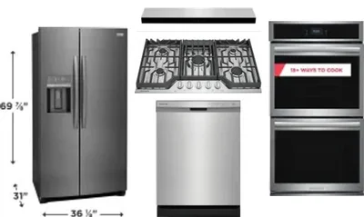 5 Piece Package Includes Refrigerator, Cooktop, Wall Oven, Hood And Dishwasher