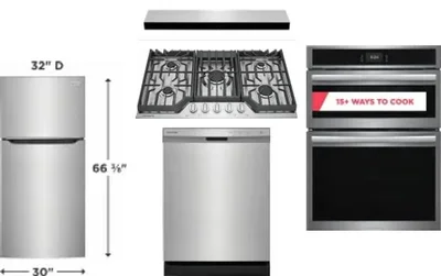 5 Piece Package Includes Refrigerator, Cooktop, Wall Oven, Hood And Dishwasher