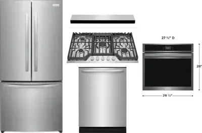 5 Piece Package Includes Refrigerator, Cooktop, Wall Oven, Hood And Dishwasher