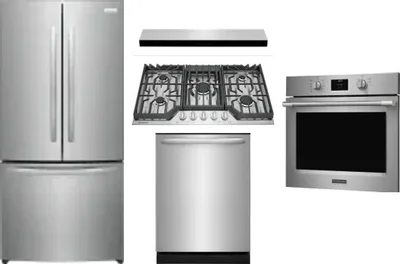 5 Piece Package Includes Refrigerator, Cooktop, Wall Oven, Hood And Dishwasher