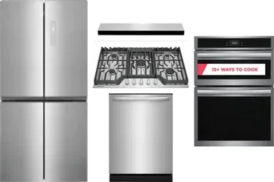 5 Piece Package Includes Refrigerator, Cooktop, Wall Oven, Hood And Dishwasher
