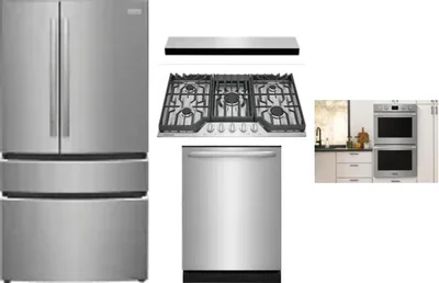 5 Piece Package Includes Refrigerator, Cooktop, Wall Oven, Hood And Dishwasher