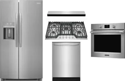 5 Piece Package Includes Refrigerator, Cooktop, Wall Oven, Hood And Dishwasher