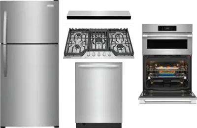 5 Piece Package Includes Refrigerator, Cooktop, Wall Oven, Hood And Dishwasher