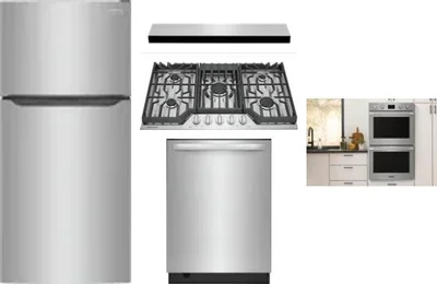 5 Piece Package Includes Refrigerator, Cooktop, Wall Oven, Hood And Dishwasher
