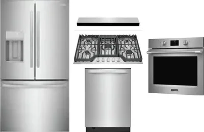 5 Piece Package Includes Refrigerator, Cooktop, Wall Oven, Hood And Dishwasher