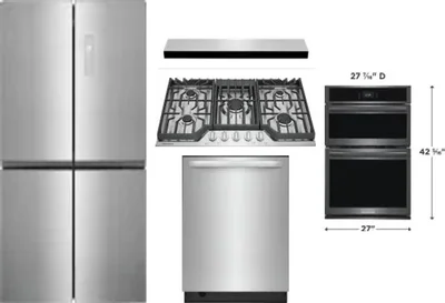 5 Piece Package Includes Refrigerator, Cooktop, Wall Oven, Hood And Dishwasher