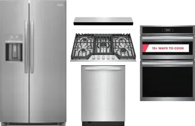 5 Piece Package Includes Refrigerator, Cooktop, Wall Oven, Hood And Dishwasher