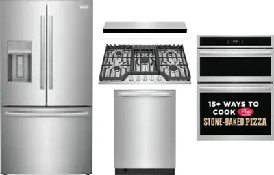 5 Piece Package Includes Refrigerator, Cooktop, Wall Oven, Hood And Dishwasher