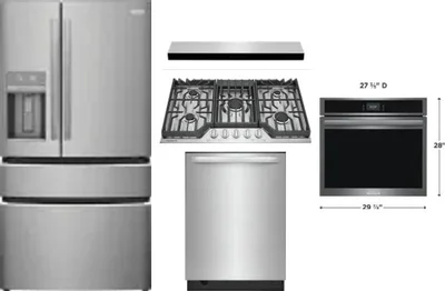 5 Piece Package Includes Refrigerator, Cooktop, Wall Oven, Hood And Dishwasher