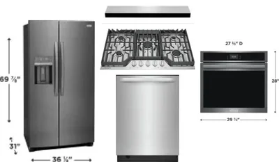 5 Piece Package Includes Refrigerator, Cooktop, Wall Oven, Hood And Dishwasher