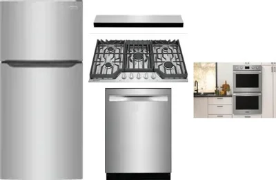 5 Piece Package Includes Refrigerator, Cooktop, Wall Oven, Hood And Dishwasher
