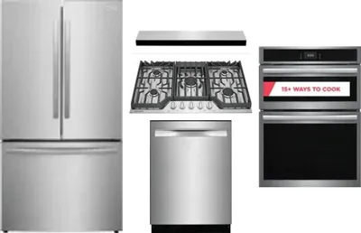 5 Piece Package Includes Refrigerator, Cooktop, Wall Oven, Hood And Dishwasher