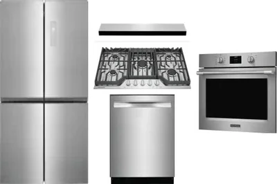 5 Piece Package Includes Refrigerator, Cooktop, Wall Oven, Hood And Dishwasher
