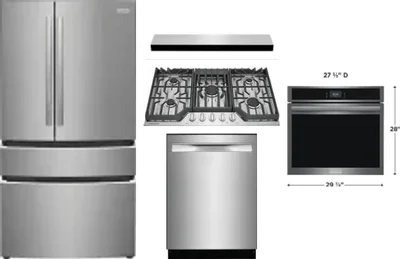 5 Piece Package Includes Refrigerator, Cooktop, Wall Oven, Hood And Dishwasher