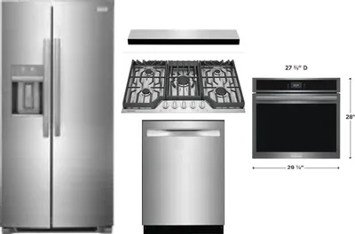 5 Piece Package Includes Refrigerator, Cooktop, Wall Oven, Hood And Dishwasher