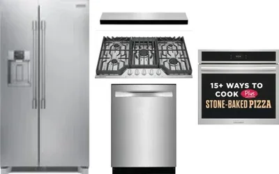 5 Piece Package Includes Refrigerator, Cooktop, Wall Oven, Hood And Dishwasher