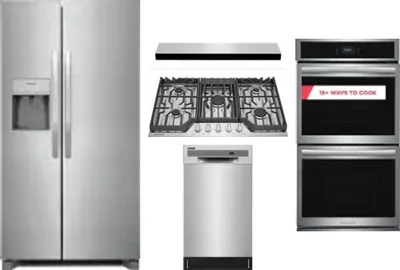 5 Piece Package Includes Refrigerator, Cooktop, Wall Oven, Hood And Dishwasher
