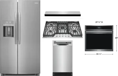 5 Piece Package Includes Refrigerator, Cooktop, Wall Oven, Hood And Dishwasher