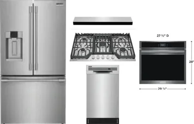 5 Piece Package Includes Refrigerator, Cooktop, Wall Oven, Hood And Dishwasher