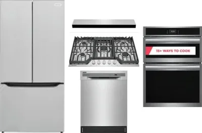 5 Piece Package Includes Refrigerator, Cooktop, Wall Oven, Hood And Dishwasher
