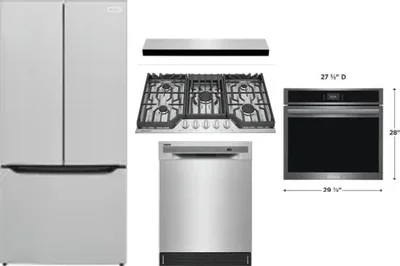 5 Piece Package Includes Refrigerator, Cooktop, Wall Oven, Hood And Dishwasher