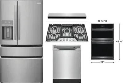 5 Piece Package Includes Refrigerator, Cooktop, Wall Oven, Hood And Dishwasher
