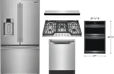 5 Piece Package Includes Refrigerator, Cooktop, Wall Oven, Hood And Dishwasher